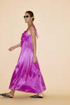 Backless Fuchsia Silk Midi Dress With Ruffles