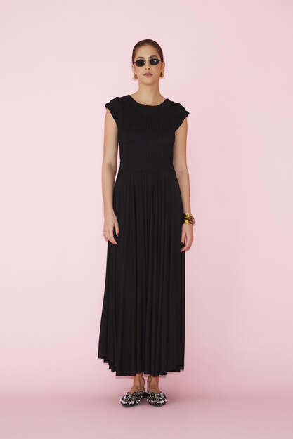 Wrap-Effect Black Midi Dress - SS25