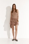 Beige Pleated Mini Dress With Asymmetric Hem - SS25
