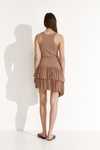 Beige Pleated Mini Dress With Asymmetric Hem - SS25