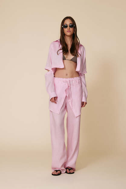 Elastic Waist Rose Linen Trousers - SS25