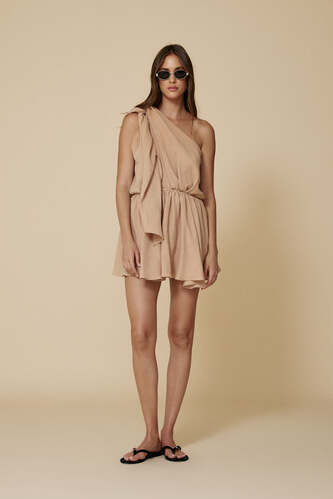 One Shoulder Beige Mini Dress - SS25 - PNK Casual