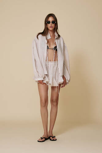 Loose-Fit Blouse With Voluminous Balloon Sleeves With Wide Cuffs - SS25 - PNK Casual