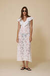 White Midi Lace Dress With Ruffled Neckline - SS25