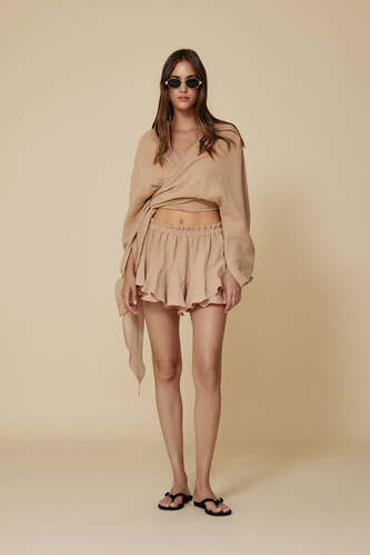 Beige Cotton Wrap Linen Blouse - SS25 - PNK Casual