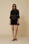Black Mini Lace Dress With Three-Guarter Flared Sleeves