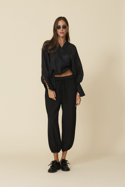 Black Relaxed-Fit Pants With Silk Insert At The Waistband - FW25