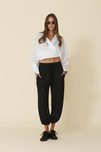 White Wrap Blouse With Long Sleeves - FW25