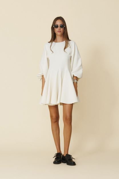 White Mini Dress With Long Puff Sleeves