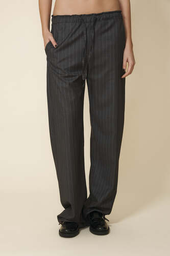 Grey Striped Relaxed-Fit Trousers With Elasticated Hems - FW25 - PNK Casual