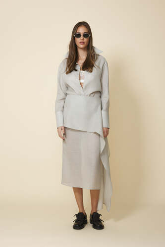 Grey Shirt With Long Cuffs And Minimalist Sructure - FW25 - PNK Casual