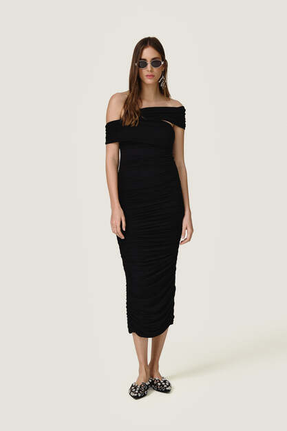 Black midi dress with a draped design - SS26
