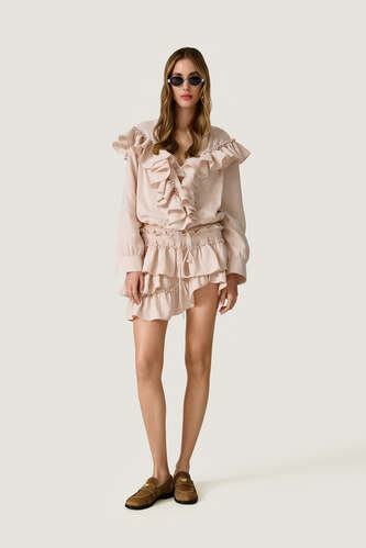 Beige Skirt With Ruffled Details - SS26 - PNK Casual