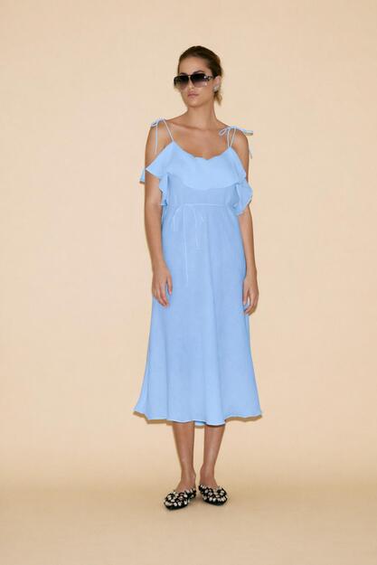 Backless Blue Cotton Midi Dress