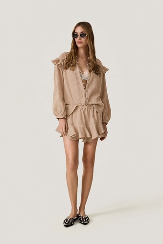Beige Oversized Cotton Blouse - PNK Casual