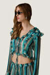 Silk-Viscose Blouse with Turquoise Stripes - Limited Edition