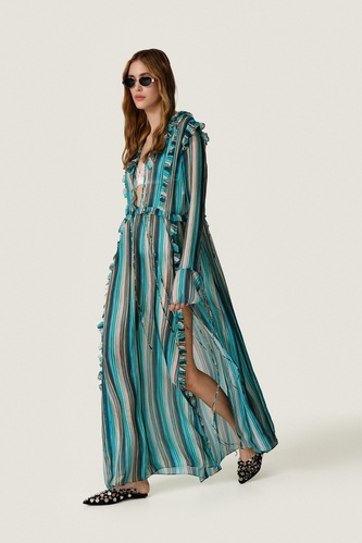 Fluid silk-viscose maxi dress with delicate ruffle details - Limited Edition - PNK Casual