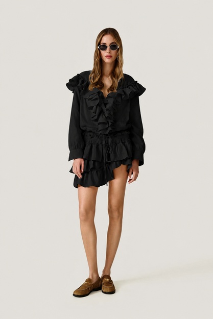 Black Skirt With Ruffled Details - SS26