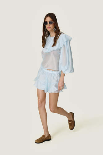 Airy baby blue chiffon blouse with oversized ruffle details - SS26 - PNK Casual
