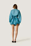 Turquoise Linen Wrap Top