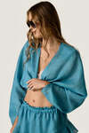 Turquoise Linen Wrap Top