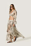 Beige Printed Silk Wrap Top