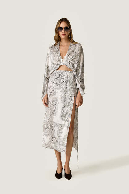 Satin Printed Wrap Top