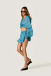 Turquoise Ruffle-Hem Shorts with Elastic Waist