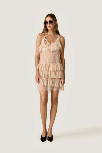 Chantilly Lace Mini Dress with Ruffles - PNK Casual