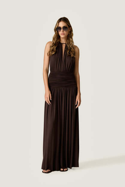 Open-Back Maxi Dress with Draped Waist