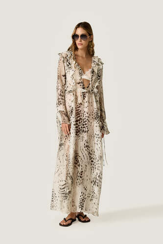 Printed Fluid silk-viscose maxi dress with delicate ruffle details - PNK Casual
