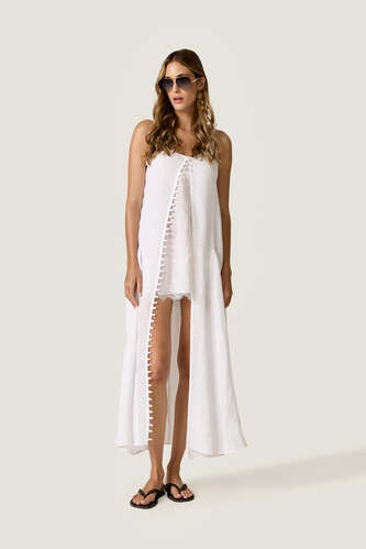 White Midi Dress with Chantilly Lace Slip Detail - PNK Casual
