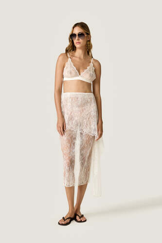 Off-White Sheer Lace Skirt - PNK Casual