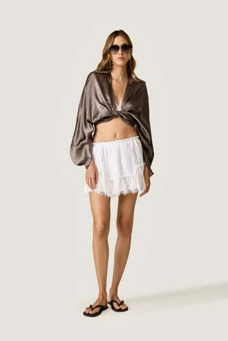 White Linen Mini Skirt with Chantilly Lace - PNK Casual
