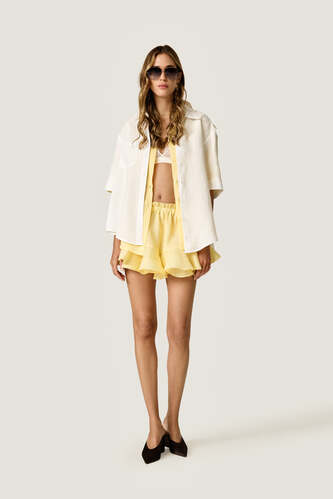 Yellow Viscose Ruffle Shorts - PNK Casual