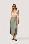 Kaki Linen Wrap Midi Skirt