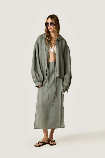 Kaki Oversized Blouse with Drawstrings