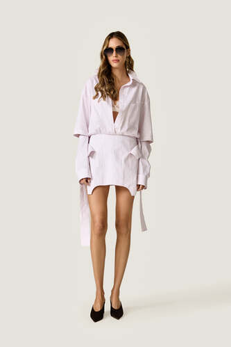 Cotton Striped Mini Dress with Corset Skirt - PNK Casual