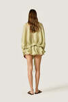 Pistachio Green Wrap Blouse With Long Sleeves