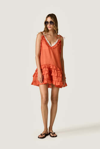 Coral Ruffle Mini Dress - PNK Casual