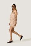 Beige Chantilly Lace Mini Dress with Ruffles