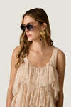 Beige Chantilly Lace Mini Dress with Ruffles