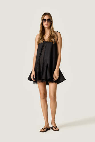 Black Mini Dress with Chantilly Lace Slip Detail - PNK Casual