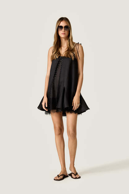Black Mini Dress with Chantilly Lace Slip Detail