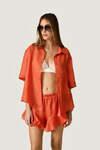 Coral Viscose Ruffle Shorts
