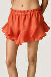 Coral Viscose Ruffle Shorts