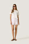 White Linen Shorts with Lace Inserts