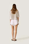 White Linen Shorts with Lace Inserts