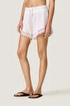 White Linen Shorts with Lace Inserts