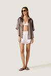 White Linen Shorts with Lace Inserts